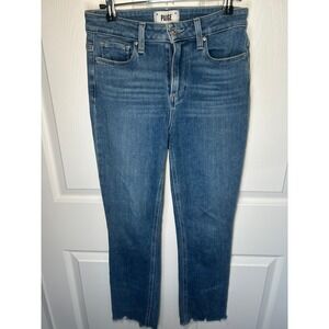 Paige Cindy High Rise Straight Leg Jeans Lover Wash Grand Hem 26 5512E77-7125